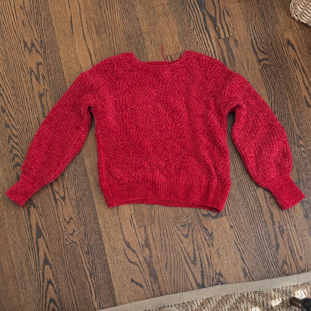Pink Rose Vibrant Red Women's Sweater - cable knit crew neck sweater